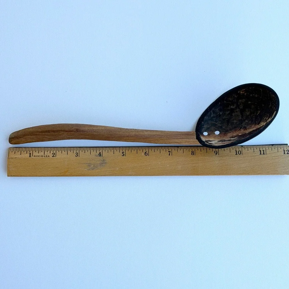 Vintage Handmade Serving Spoon‎ Wooden Shell Primitive Tribal